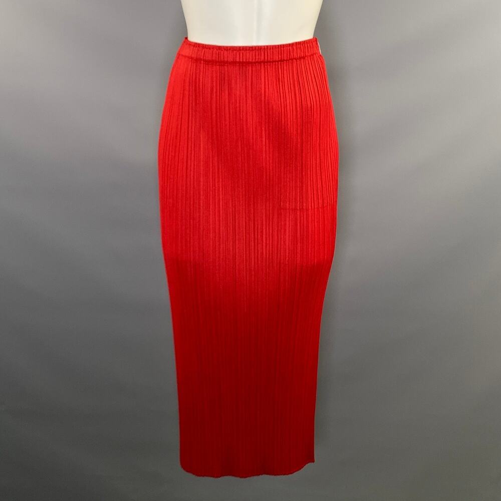 PLEATS PLEASE by ISSEY MIYAKE Size S Red Polyester Pleated Long Skirt